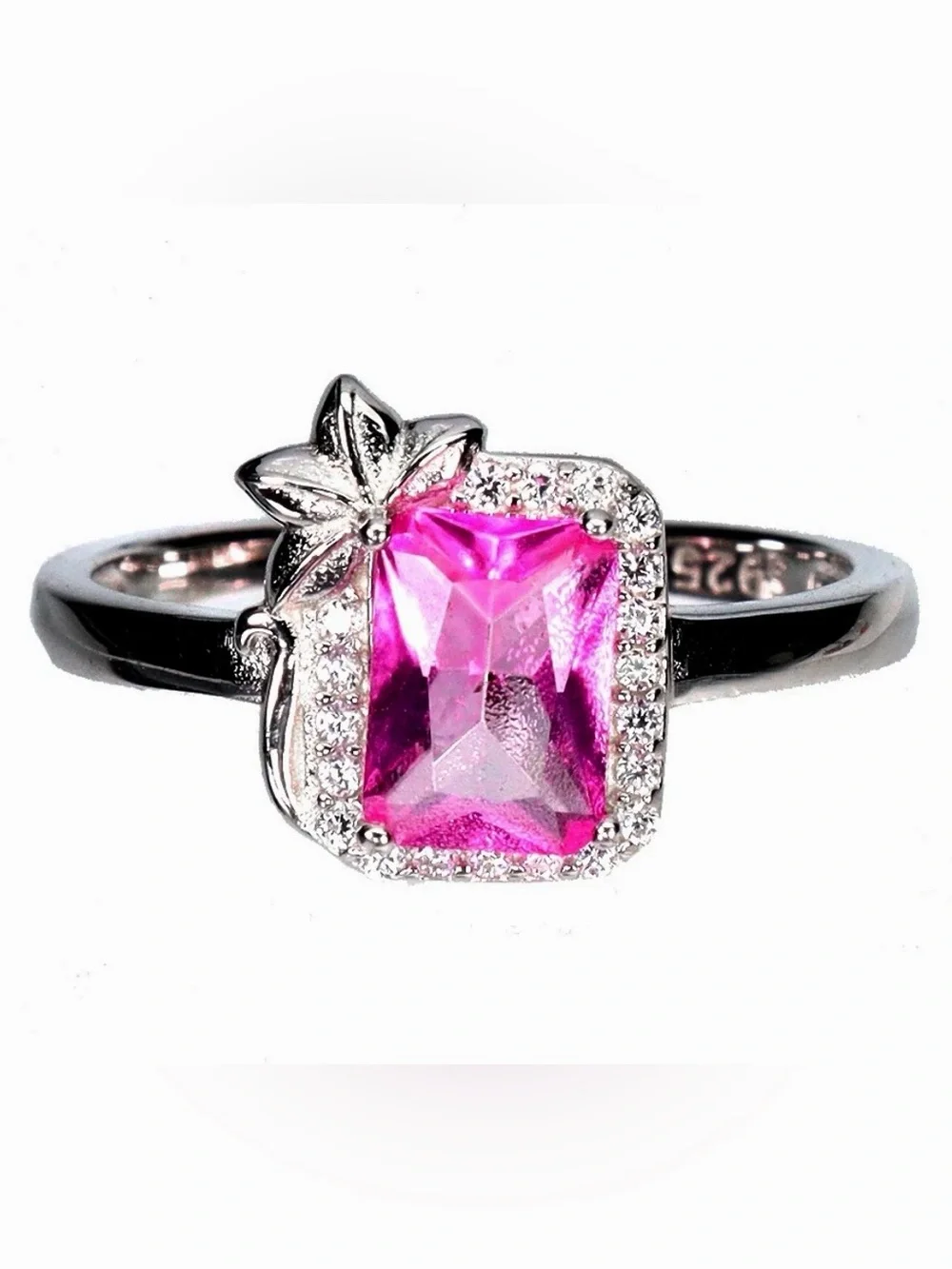 1.5ct Pink Topaz white Sterling Silver Ring floral flower design